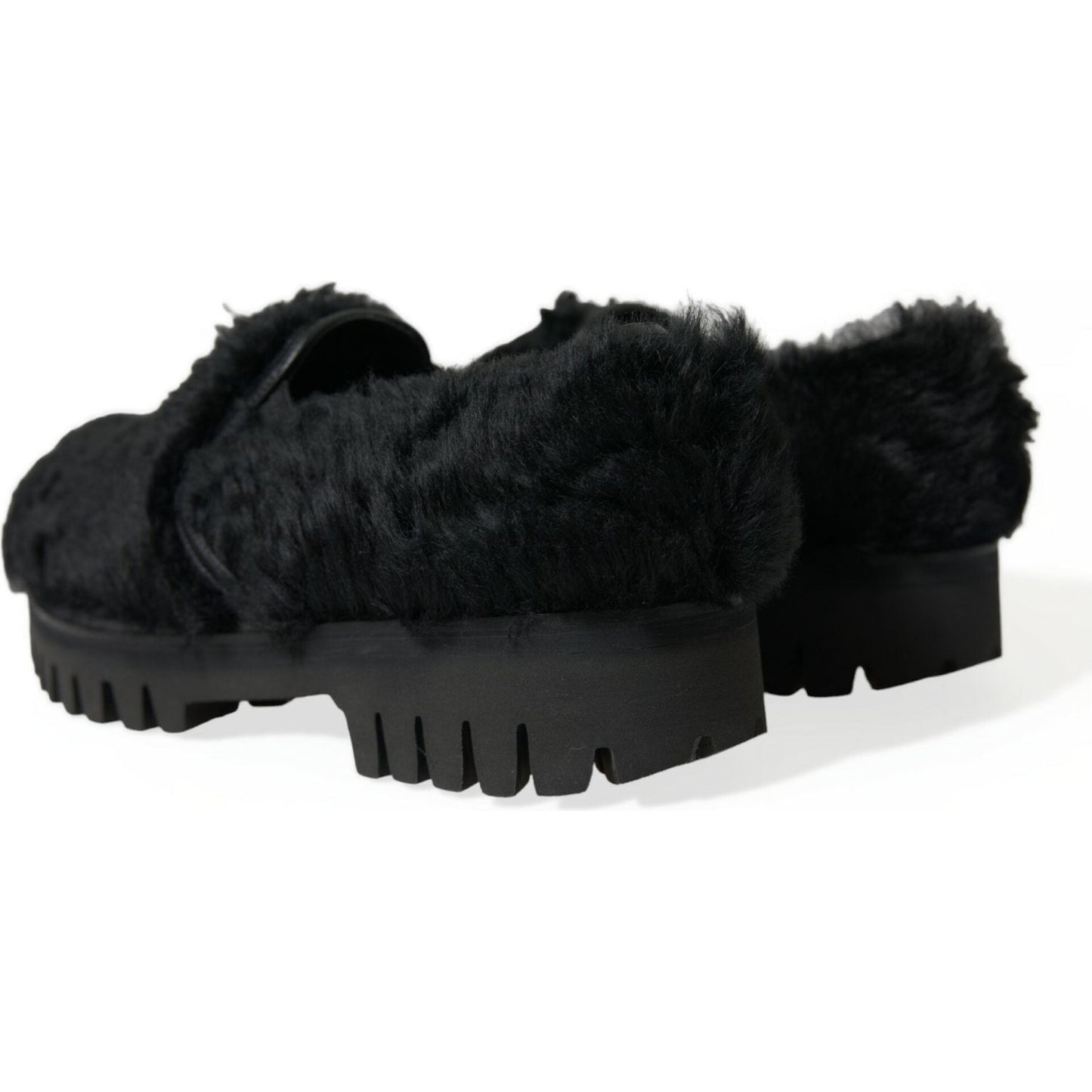 Dolce & Gabbana | Elegant Black Fur Slip On Loafers for Men| McRichard Designer Brands   