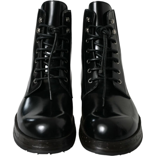 Dolce & Gabbana Elegant Black Leather Mid Calf Men's Boots black-leather-lace-up-mid-calf-boots-shoes