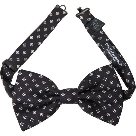 Black Patterned Silk Adjustable Neck Men Bow Tie