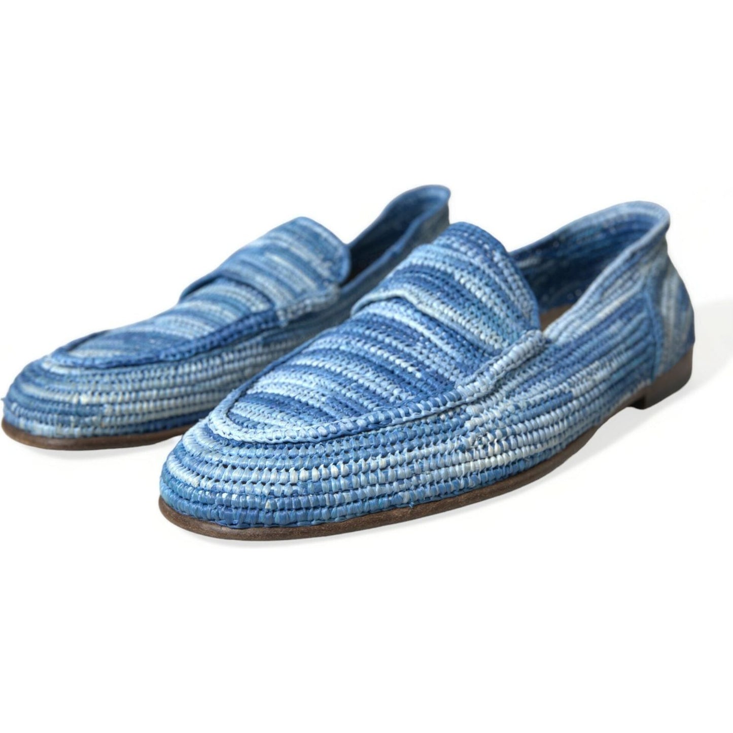 Dolce & Gabbana | Elegant Blue Raffia Slip-On Loafers| McRichard Designer Brands   