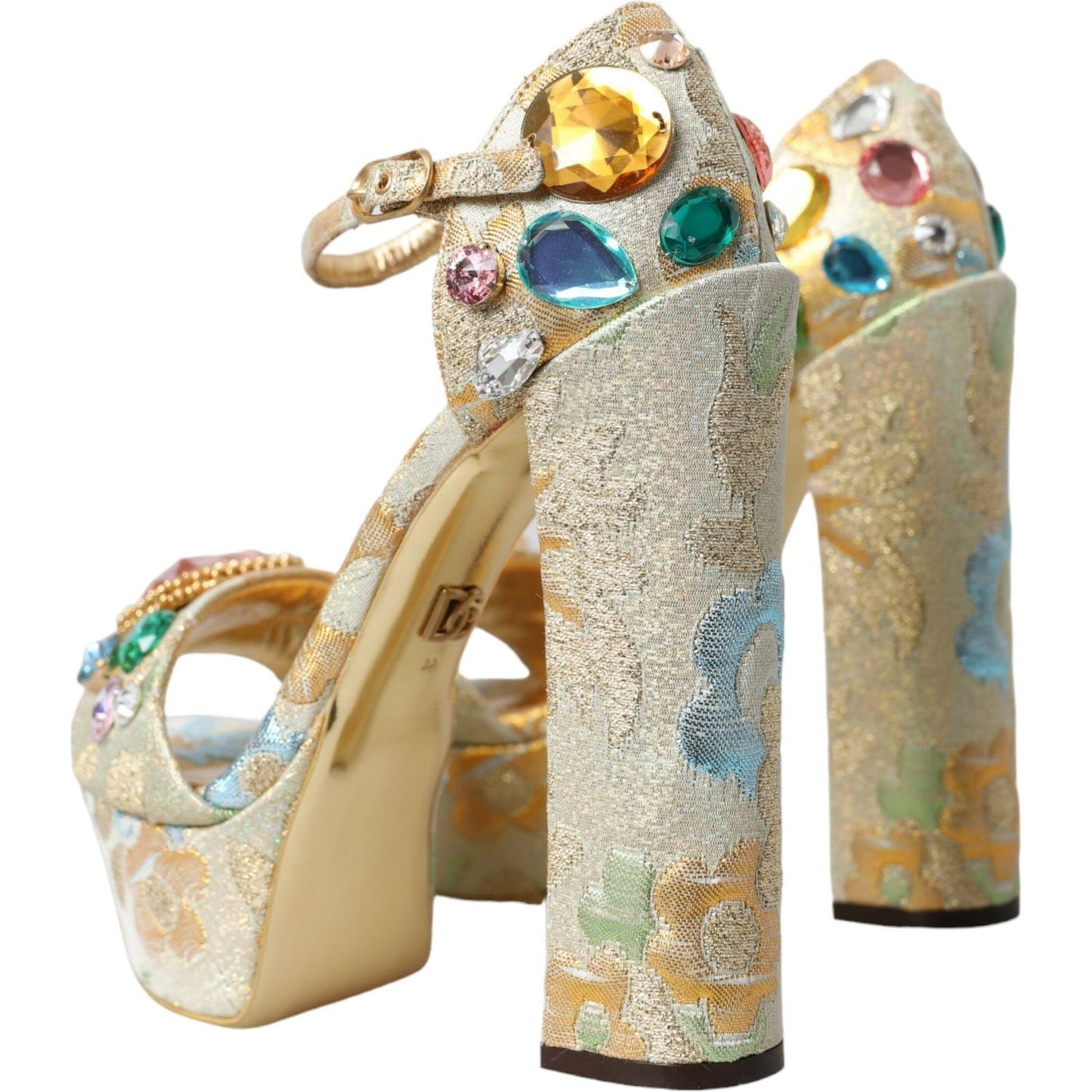 Dolce & Gabbana Gold Floral Jacquard Crystal Sandals Shoes gold-floral-jacquard-crystal-sandals-shoes