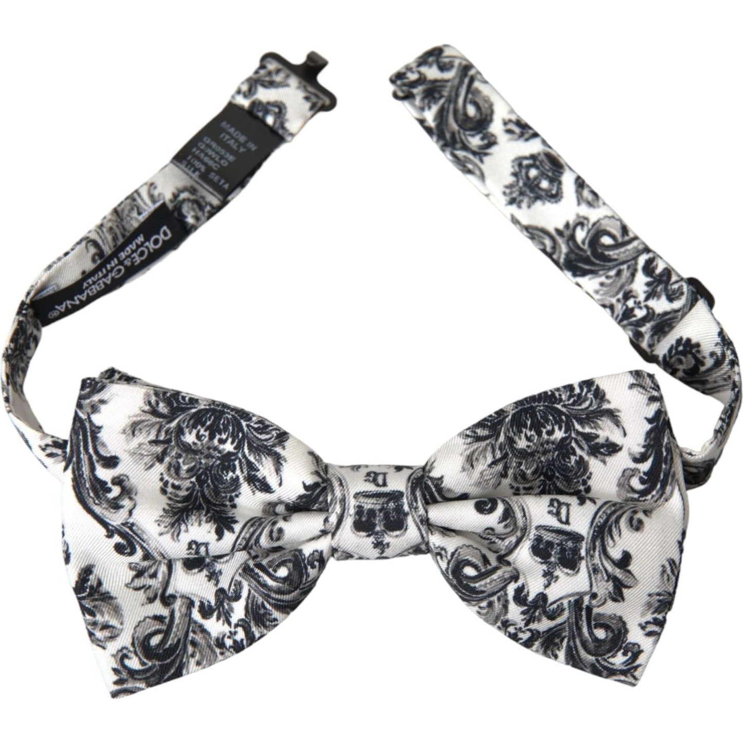 White Black Floral Adjustable Men Neck Bow Tie