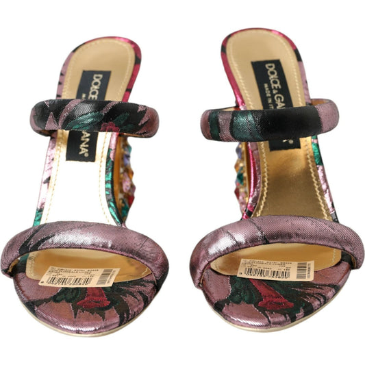 Dolce & Gabbana | Multicolor Jacquard Crystals Sandals Shoes| McRichard Designer Brands   