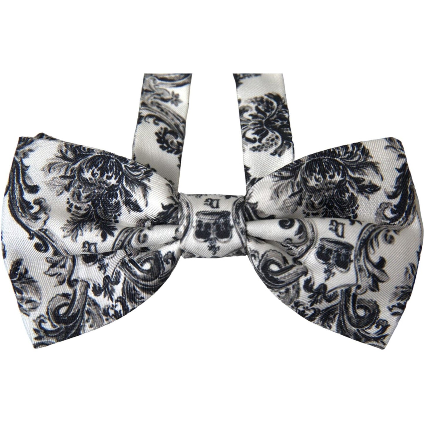 White Black Floral Adjustable Men Neck Bow Tie