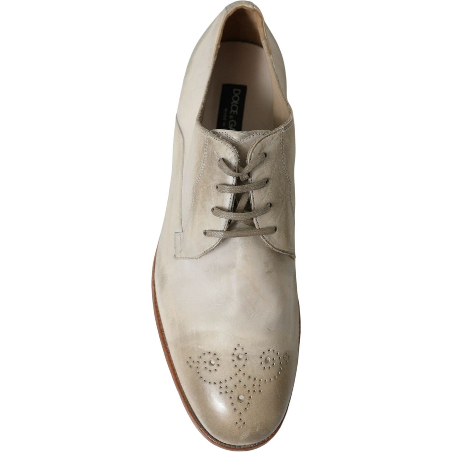 Dolce & Gabbana Elegant White Calfskin Derby Shoes white-distressed-leather-derby-dress-shoes