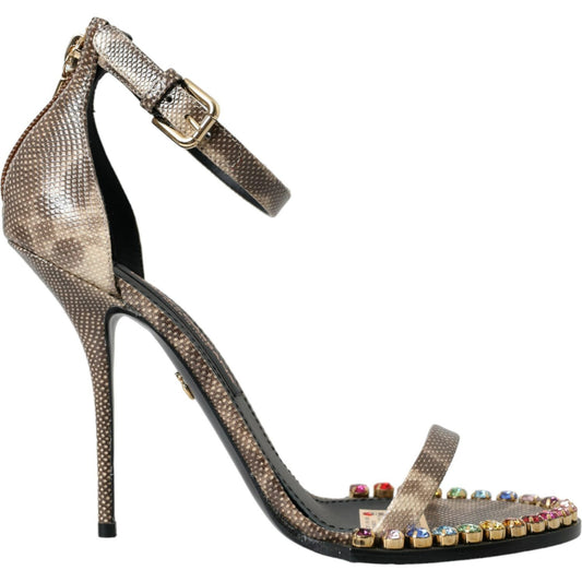 Dolce & Gabbana Brown Exotic Leather Crystal Sandals Shoes brown-exotic-leather-crystal-sandals-shoes