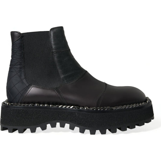 Dolce & Gabbana Elegant Black Chelsea Slip-On Boots black-leather-slip-on-stretch-chelsea-boots-shoes