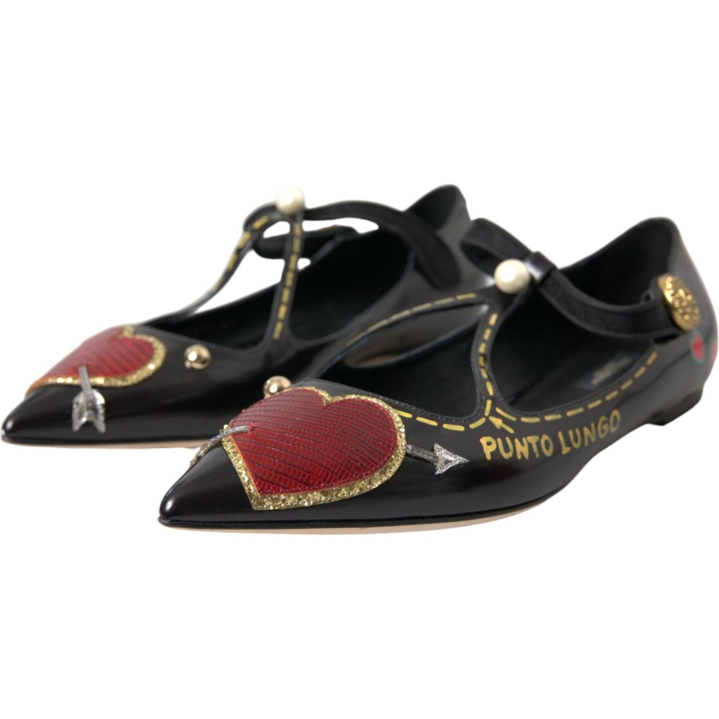 Dolce & Gabbana Black Leather Heart Embellished Loafers Shoes black-leather-heart-embellished-loafers-shoes
