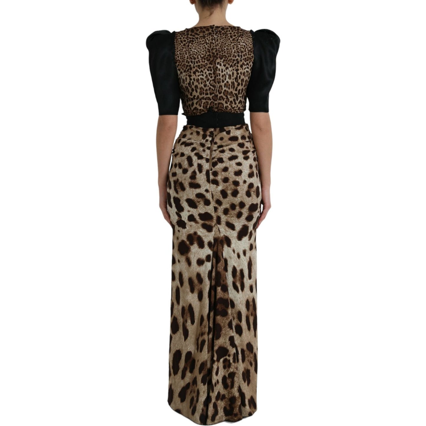 Dolce & Gabbana Silk Leopard Embellished Long Dress black-brown-leopard-embellished-sheath-gown-dress