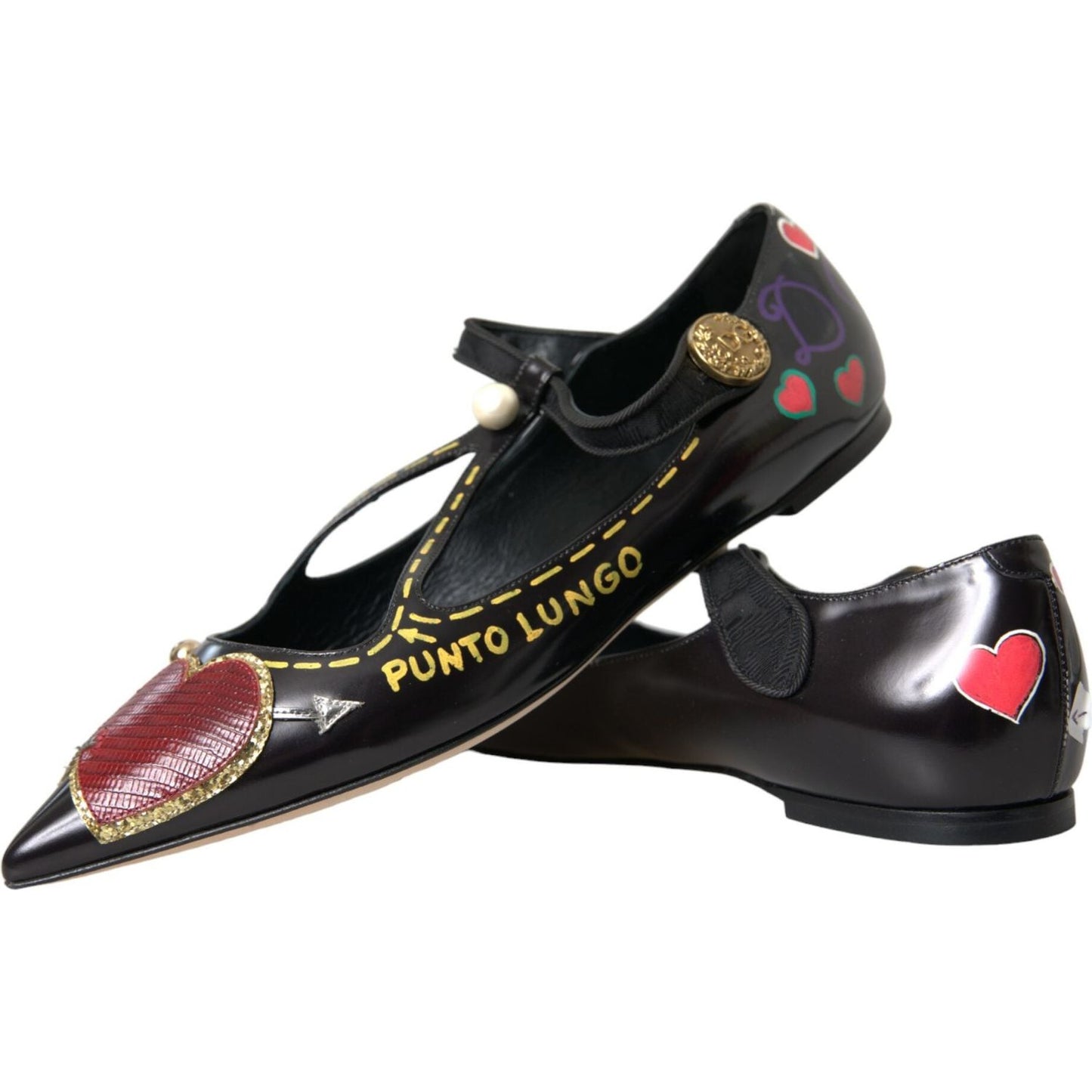 Dolce & Gabbana Black Leather Heart Embellished Loafers Shoes black-leather-heart-embellished-loafers-shoes