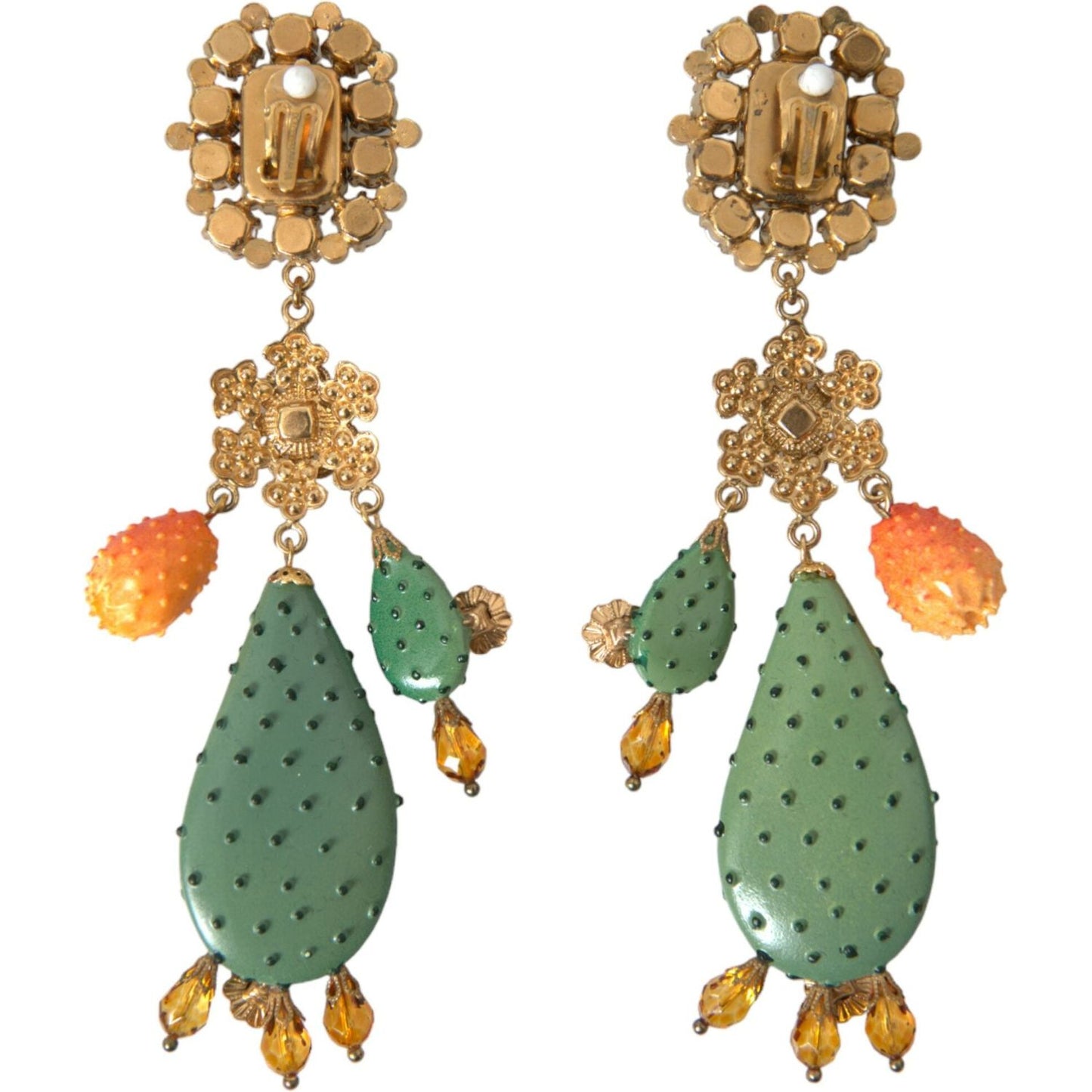 Dolce & Gabbana Green Cactus Crystal Clip On Jewelry Dangling Earrings green-cactus-crystal-clip-on-jewelry-dangling-earrings