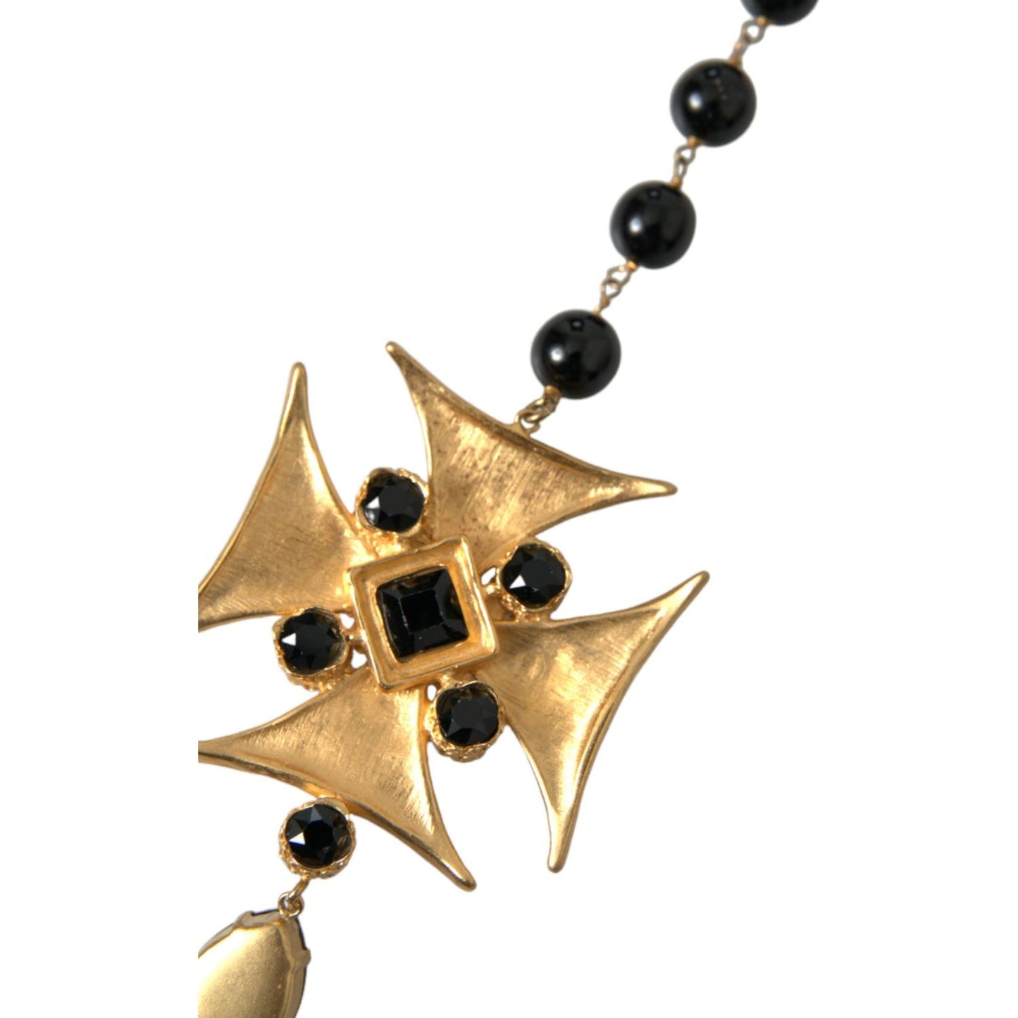 Dolce & Gabbana Gold Tone Brass Cross Black Beaded Chain Rosary Necklace gold-tone-brass-cross-black-beaded-chain-rosary-necklace