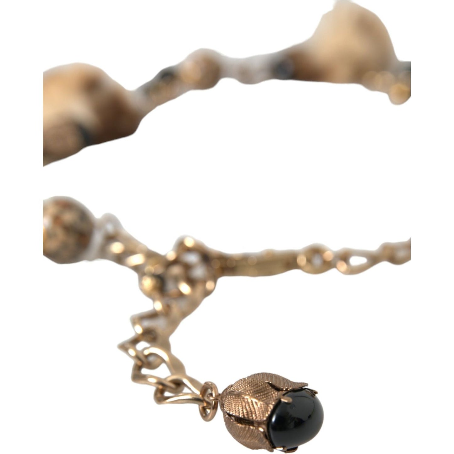 Dolce & Gabbana Gold Brass Leopard Fur Pearl Collier Chain Belt gold-brass-leopard-fur-pearl-collier-chain-belt