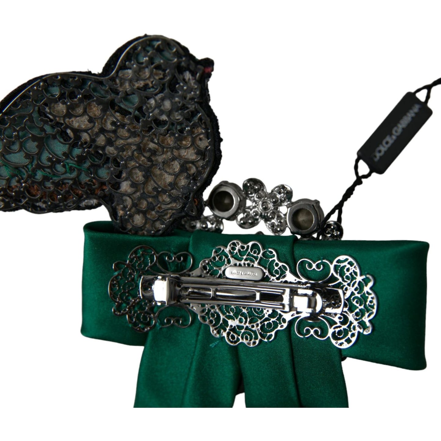 Dolce & Gabbana Green Satin Bird Crystal Women Hair Clip green-satin-bird-crystal-women-hair-clip