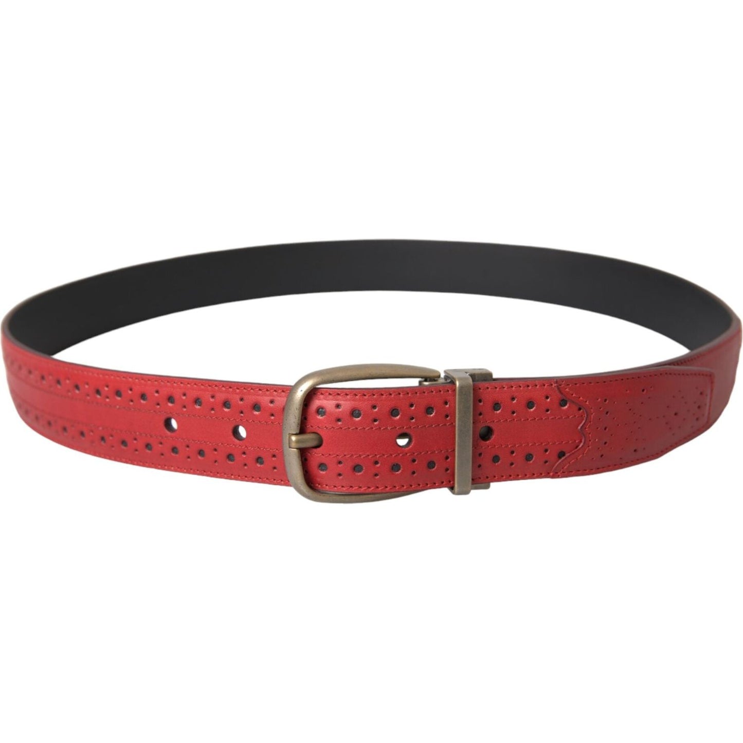 Red Perforated Leather Metal Buckle Belt Men