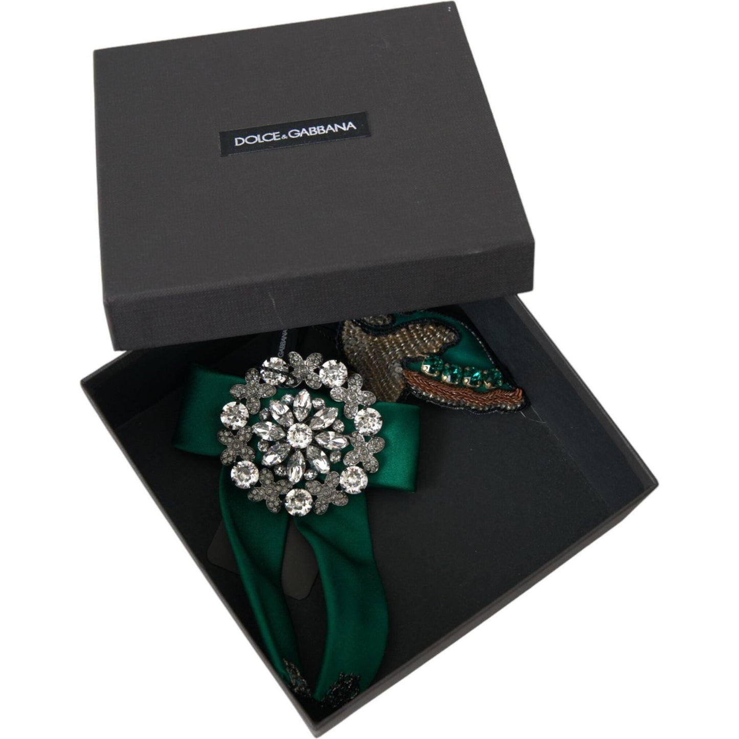 Dolce & Gabbana Green Satin Bird Crystal Women Hair Clip green-satin-bird-crystal-women-hair-clip