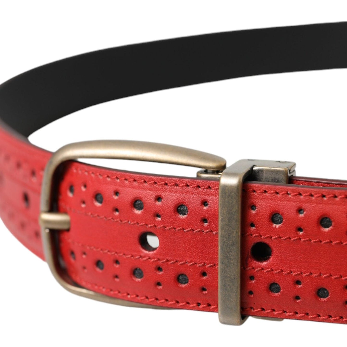 Red Perforated Leather Metal Buckle Belt Men