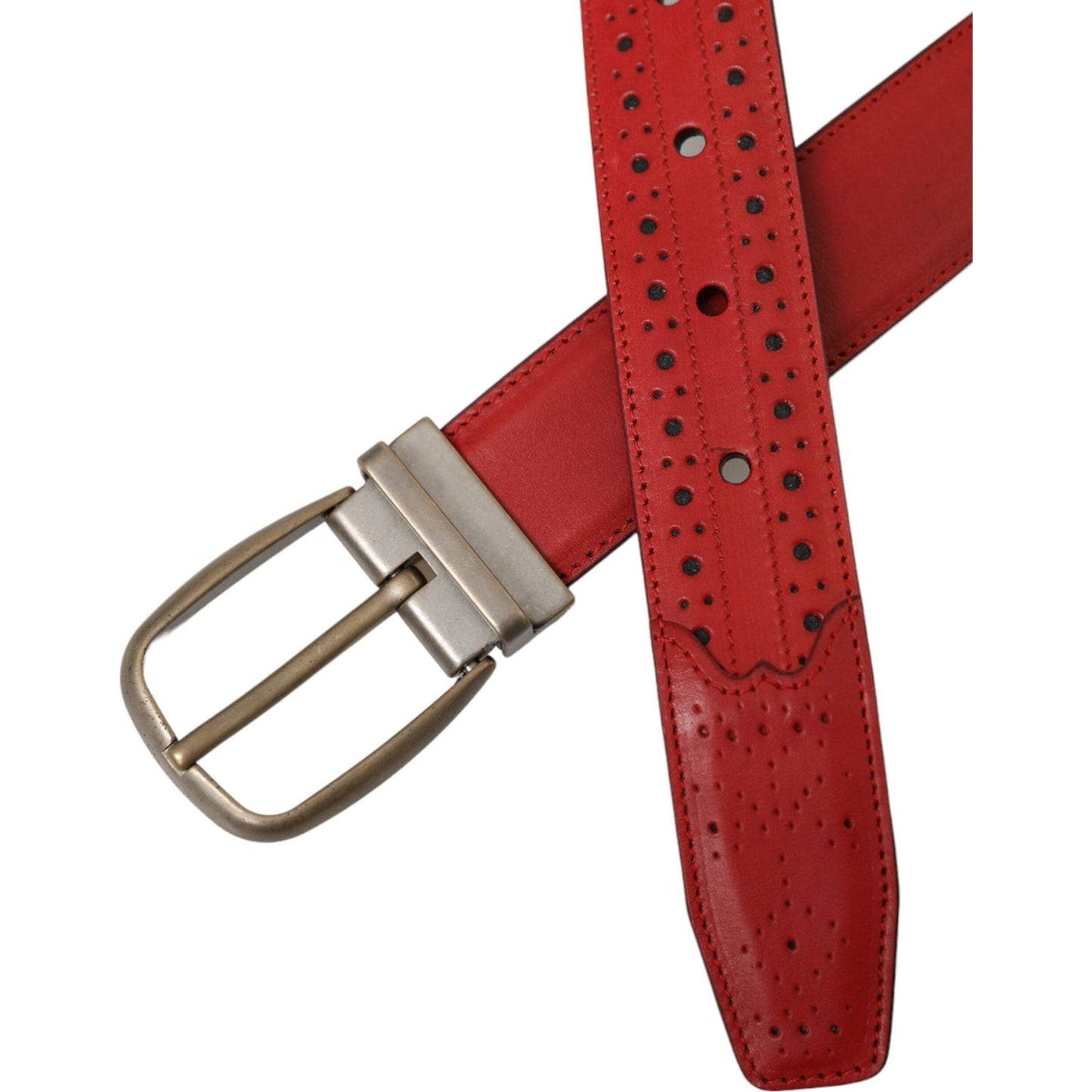 Red Perforated Leather Metal Buckle Belt Men