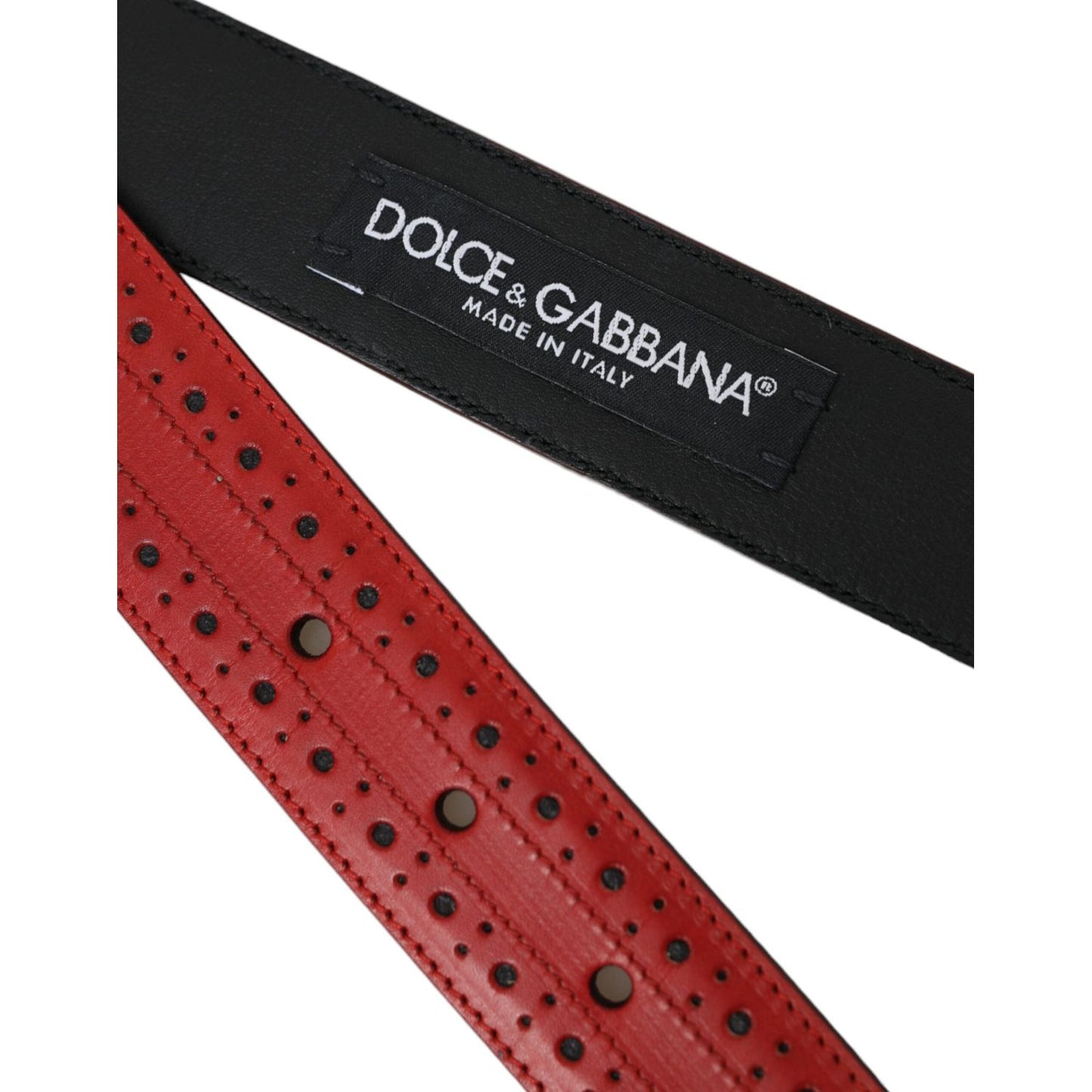 Red Perforated Leather Metal Buckle Belt Men