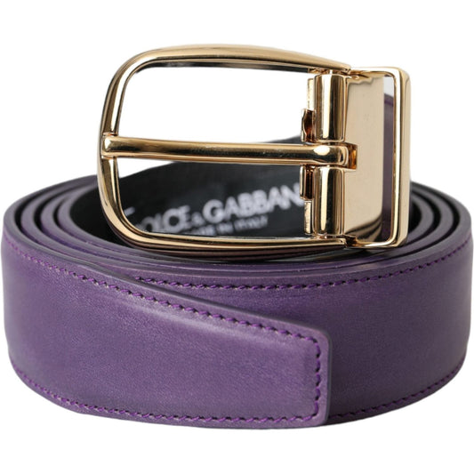 Purple Leather Gold Metal Buckle Belt Men