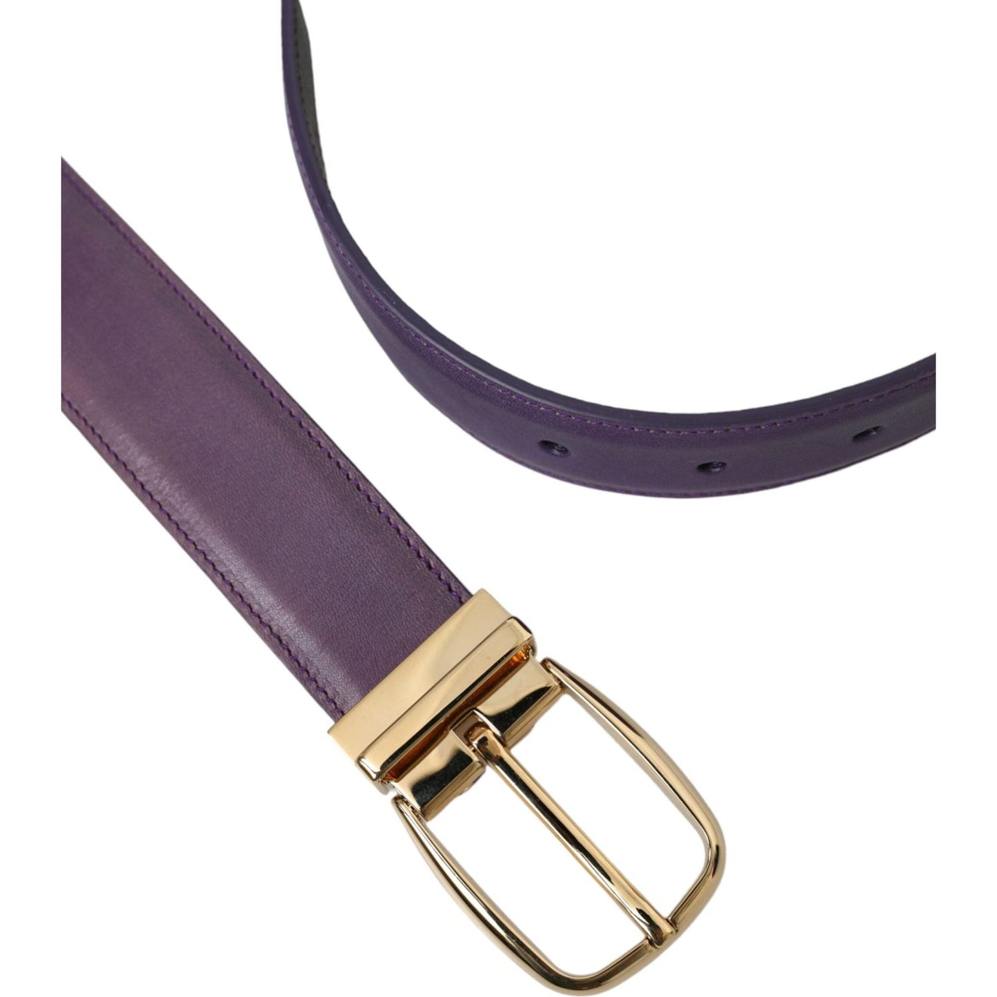 Purple Leather Gold Metal Buckle Belt Men