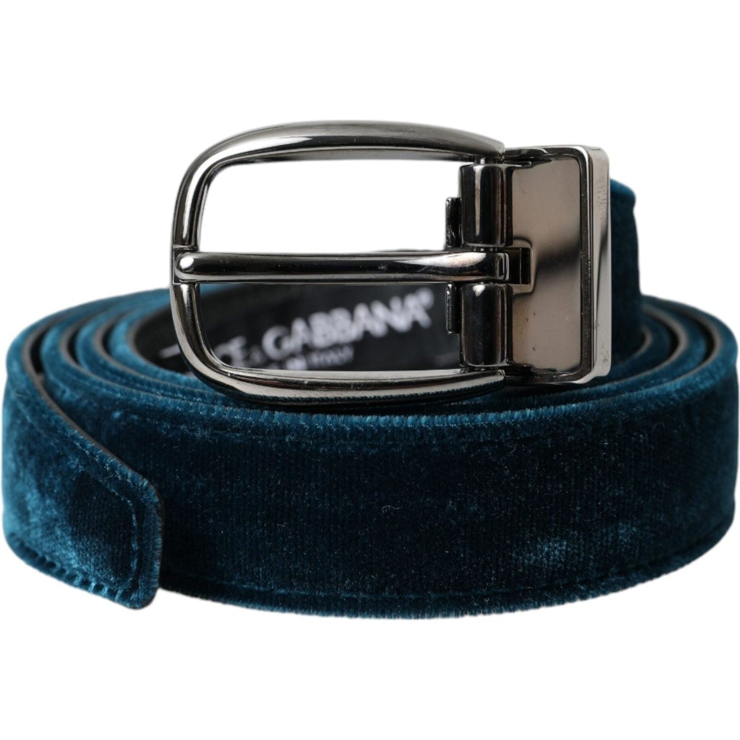 Blue Velvet Leather Silver Metal Buckle Belt