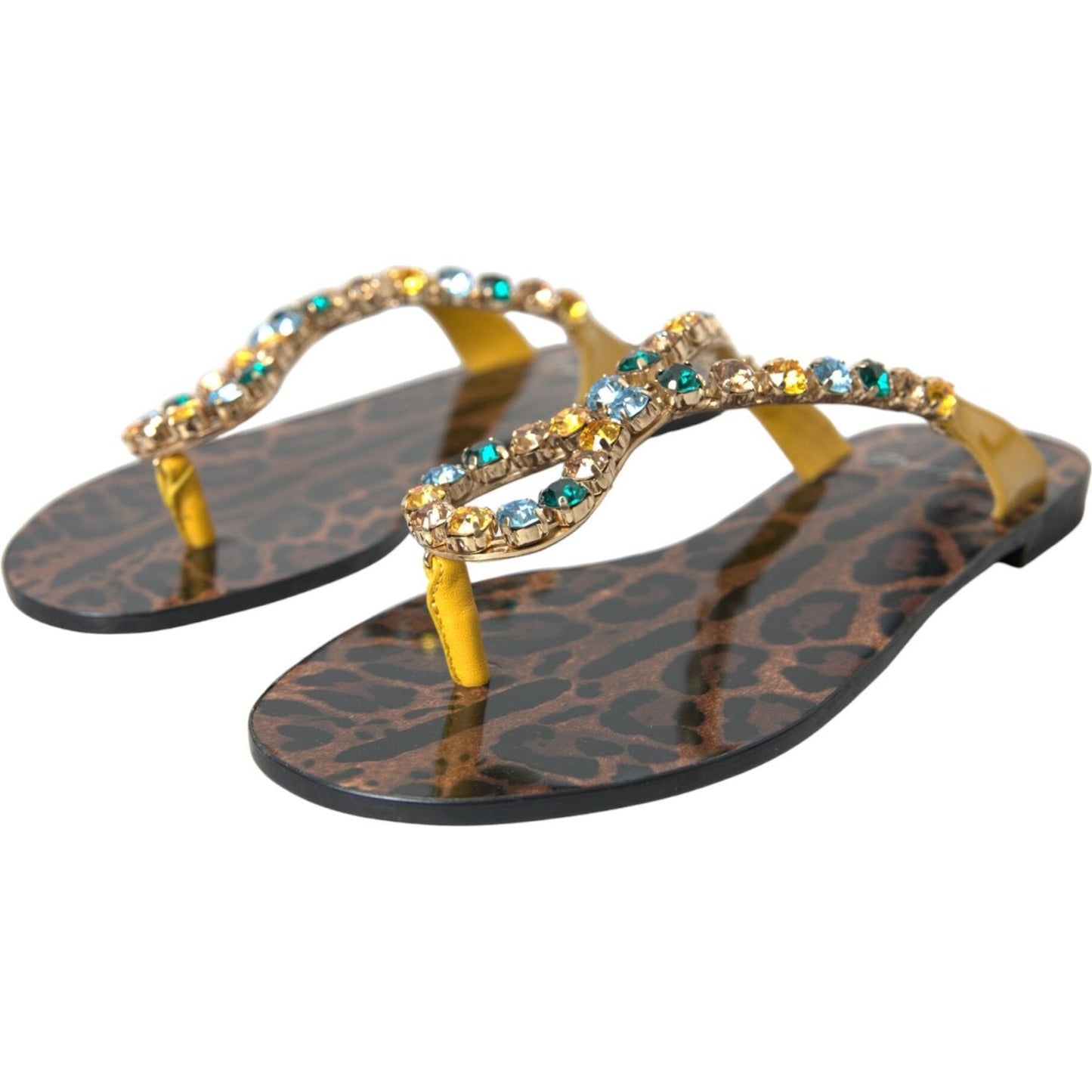 Dolce & Gabbana Mustard Crystal Calf Leather Beachwear Shoes mustard-crystal-calf-leather-beachwear-shoes