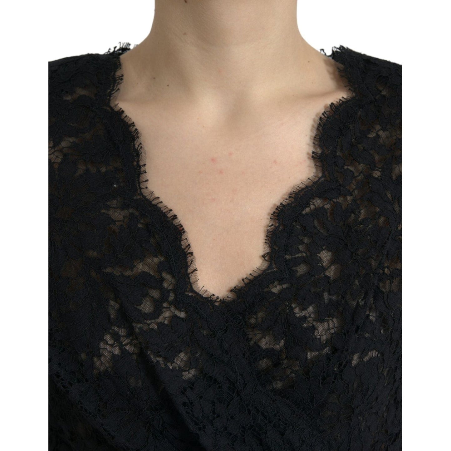 Dolce & Gabbana Elegant Black Floral Lace Sheath Mini Dress black-bodycon-lace-cotton-sheath-mini-dress