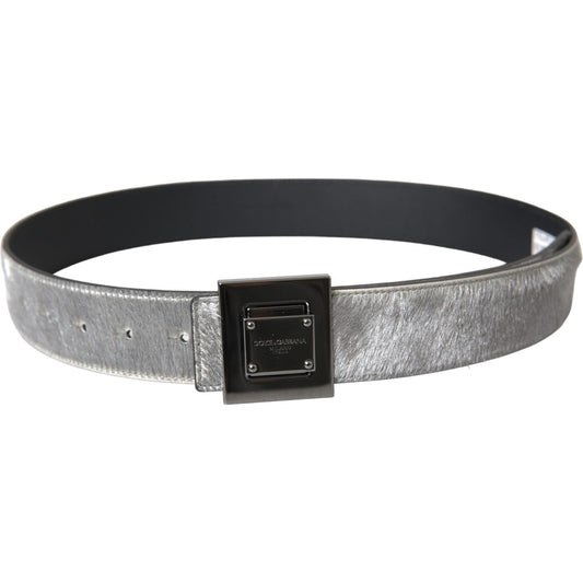 Silver Leather Square Metal Buckle Belt