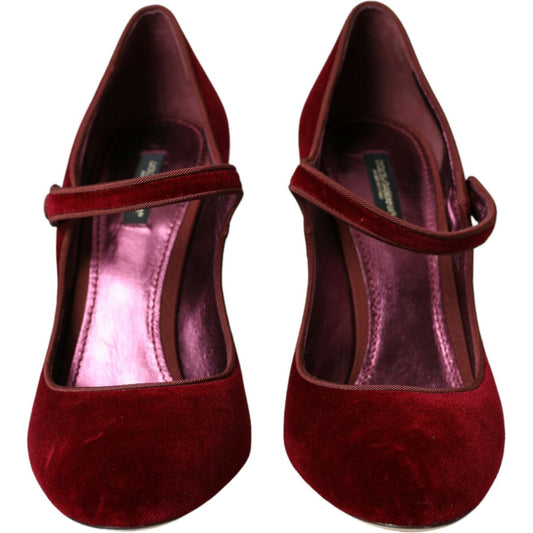 Dolce & Gabbana Red Velvet Gold Crystals Heels Mary Jane Shoes red-velvet-gold-crystals-heels-mary-jane-shoes