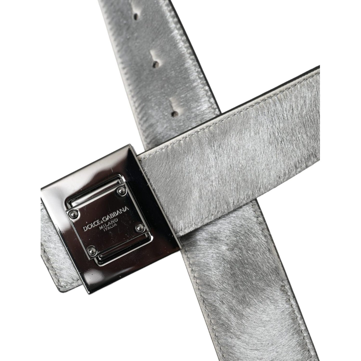 Silver Leather Square Metal Buckle Belt