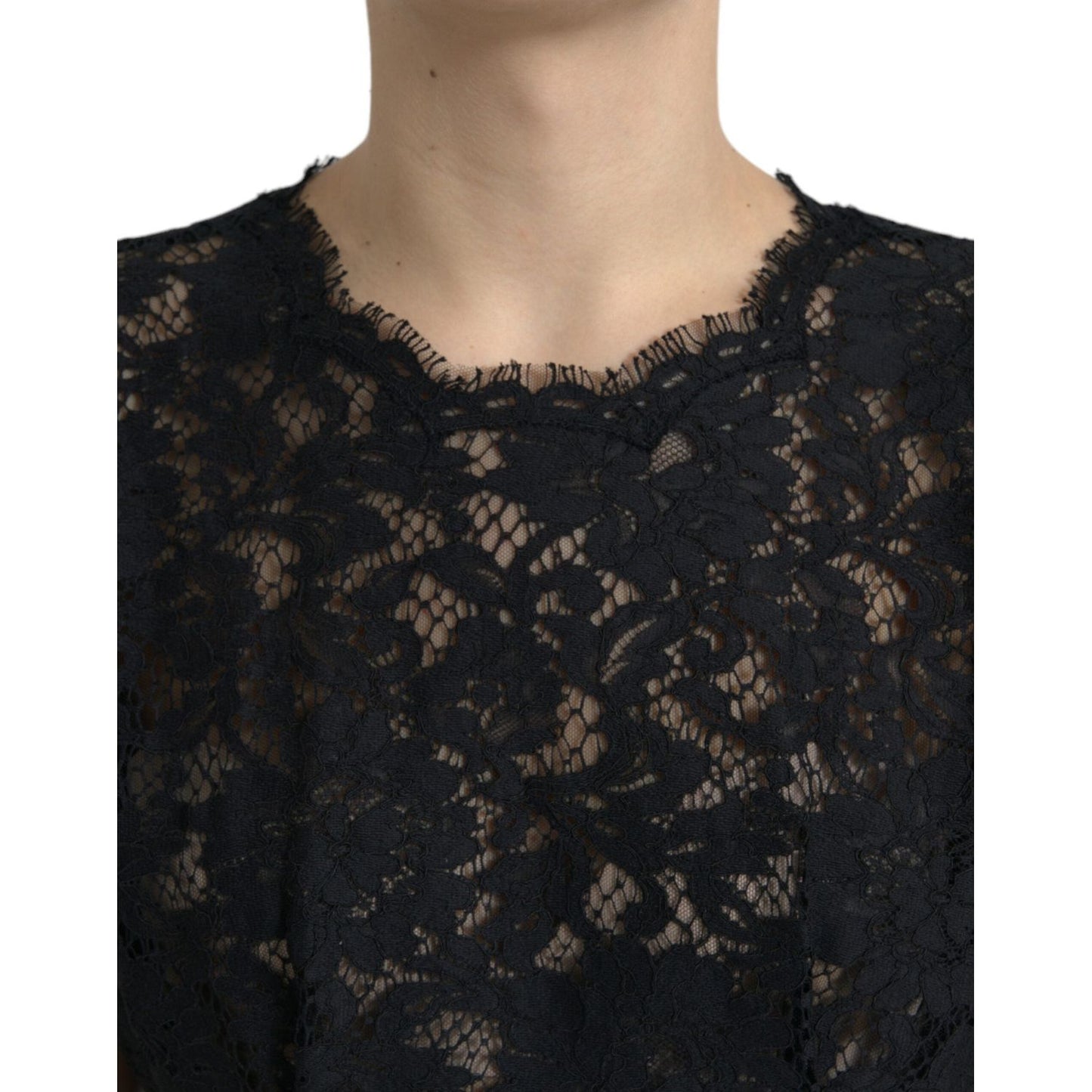 Dolce & Gabbana Elegant Black Floral Lace A-Line Mini Dress black-floral-lace-cotton-a-line-mini-dress