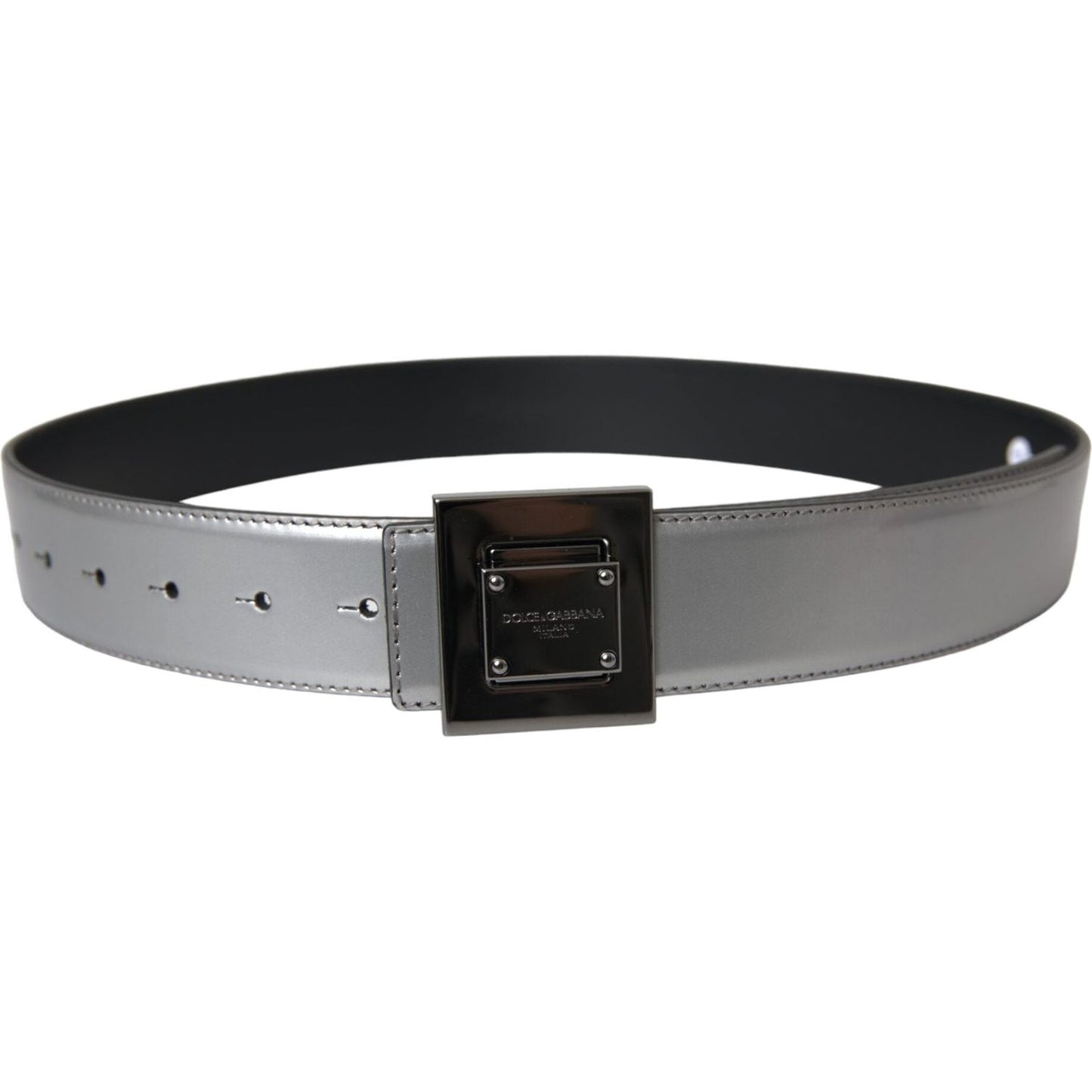Silver Leather Square Metal Buckle Belt