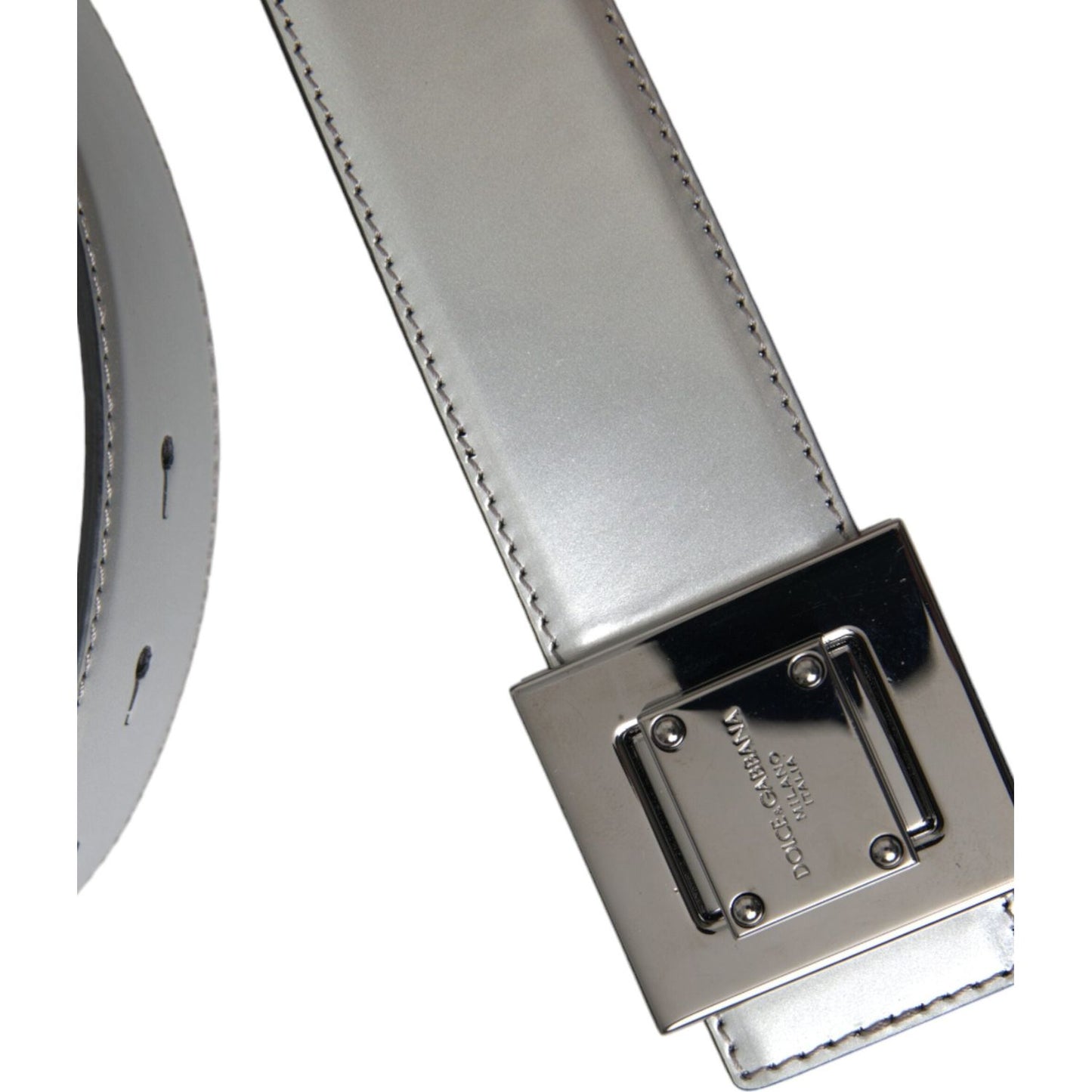 Silver Leather Square Metal Buckle Belt