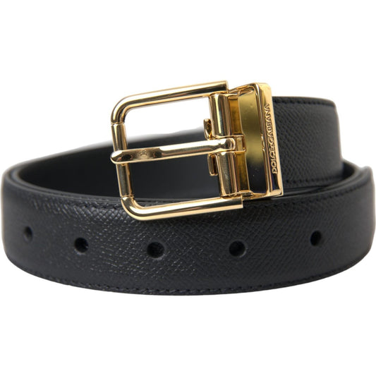 Black Calf Leather Gold Metal Buckle Belt