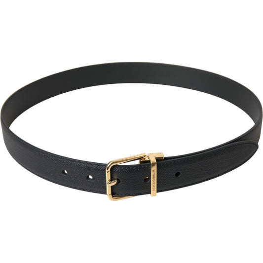 Black Calf Leather Gold Metal Buckle Belt