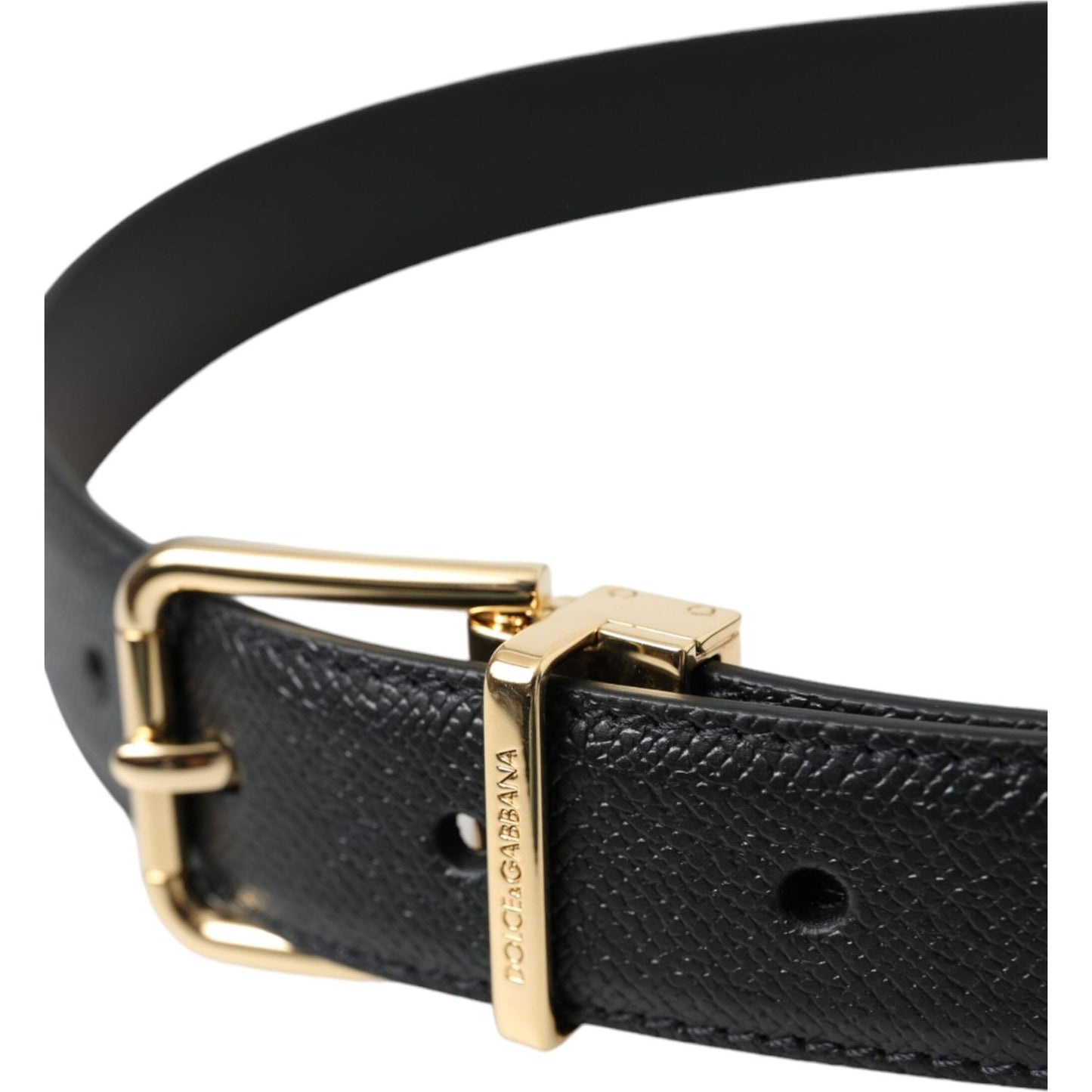 Black Calf Leather Gold Metal Buckle Belt