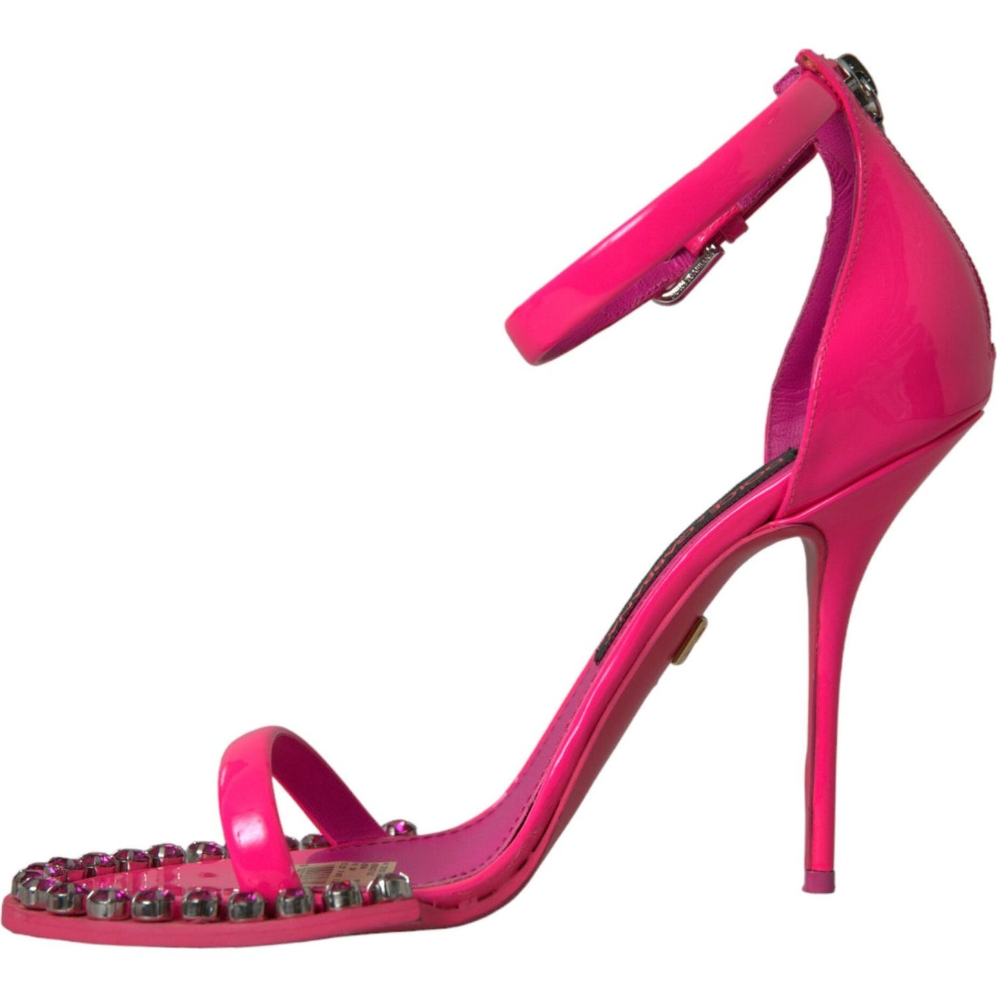 Dolce & Gabbana Pink Leather Crystal Heels Sandals Shoes pink-leather-crystal-heels-sandals-shoes