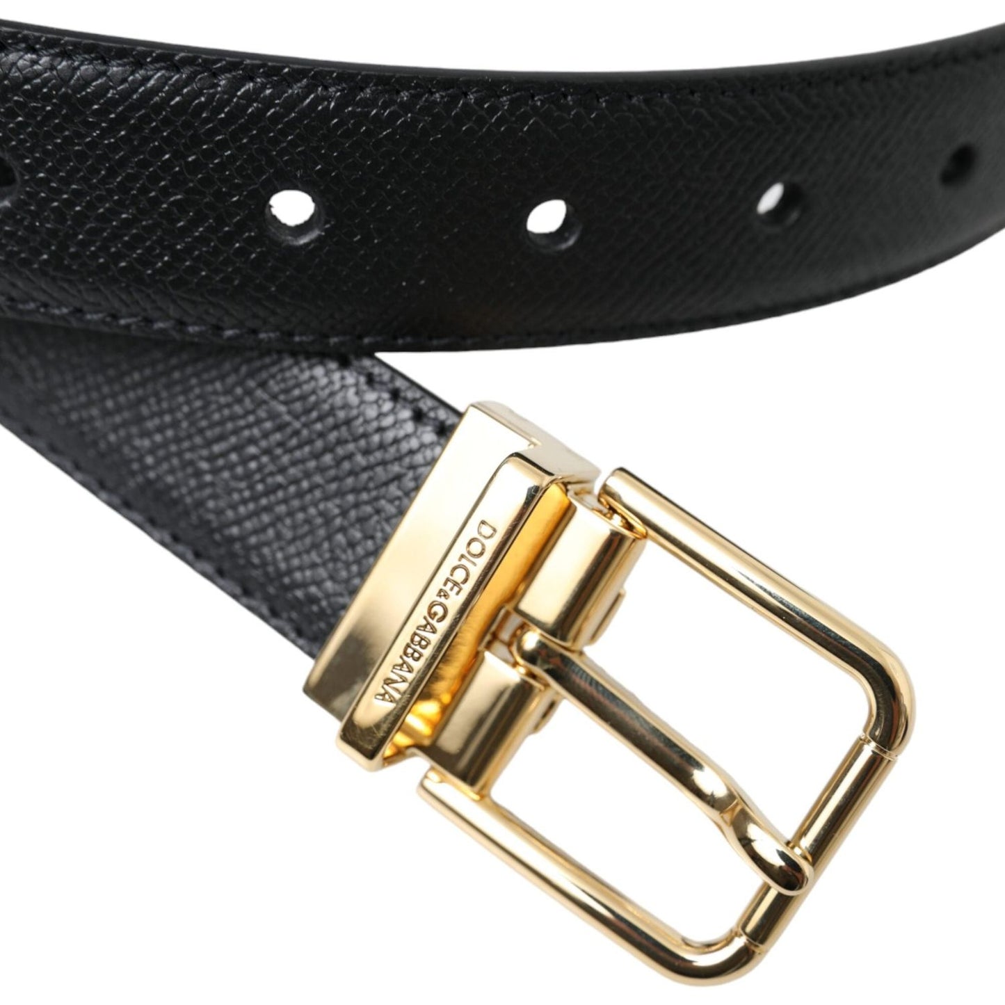 Black Calf Leather Gold Metal Buckle Belt