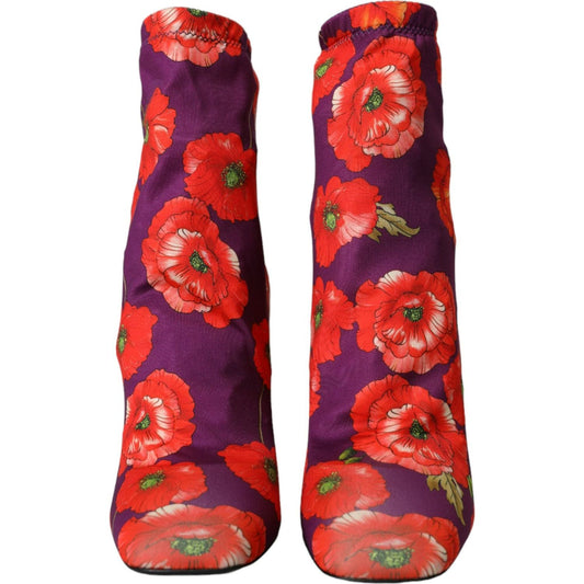 Dolce & Gabbana Purple Floral Jersey Stretch Boots Shoes purple-floral-jersey-stretch-boots-shoes