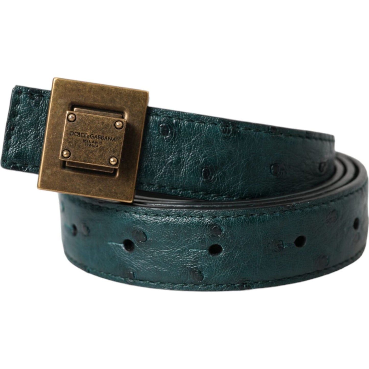 Dark Green Leather Square Metal Buckle Belt