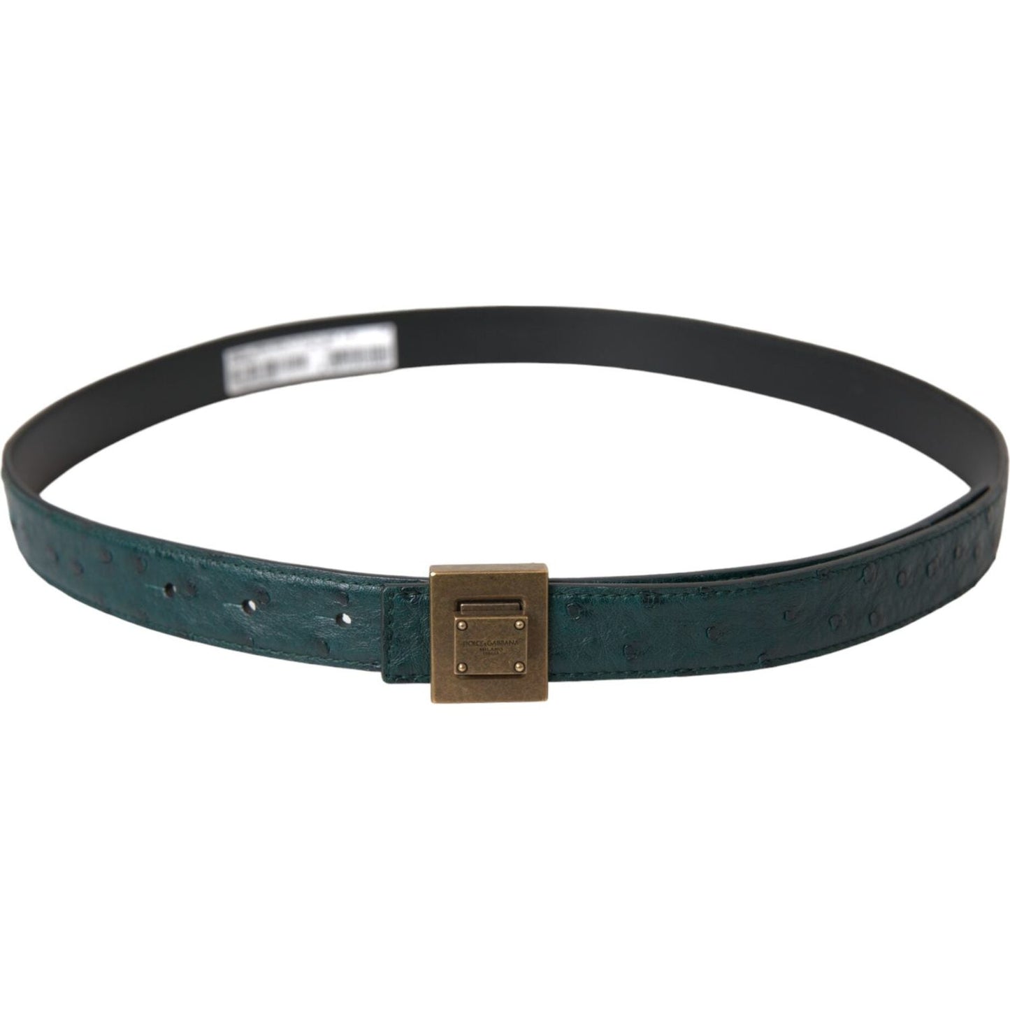 Dark Green Leather Square Metal Buckle Belt