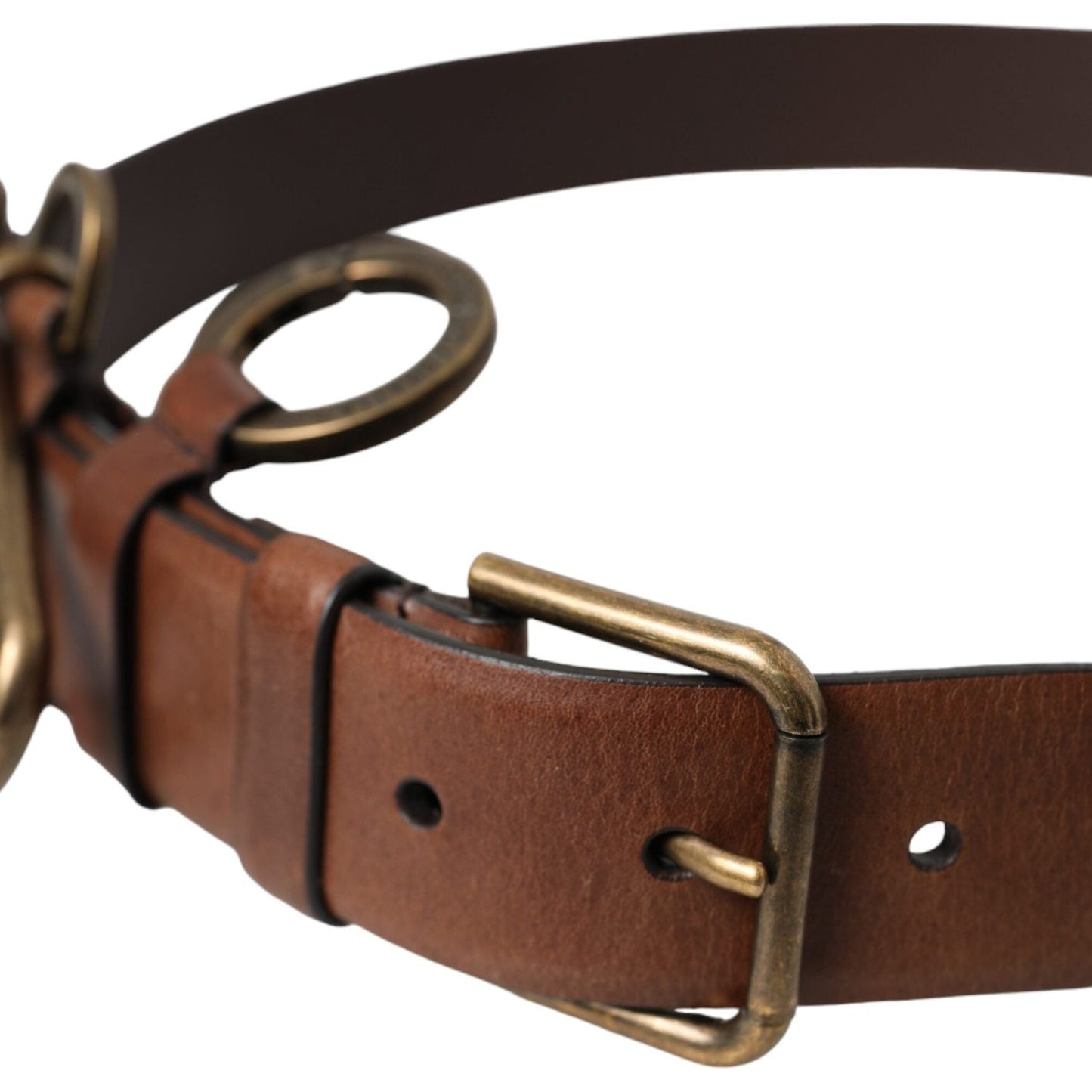 Brown Calf Leather Gold Metal Buckle Belt Men