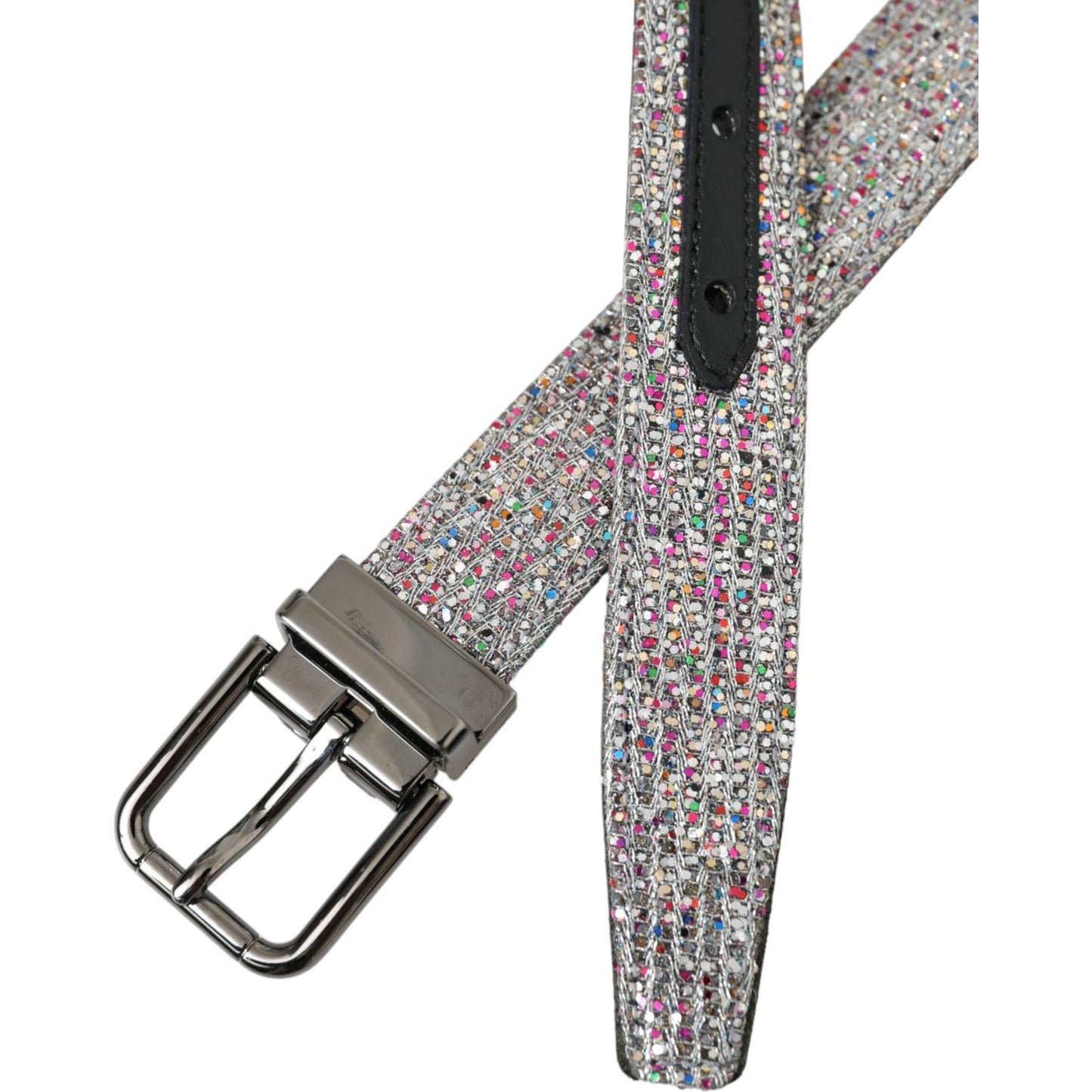 Multicolor Embellished Silver Metal Buckle Belt