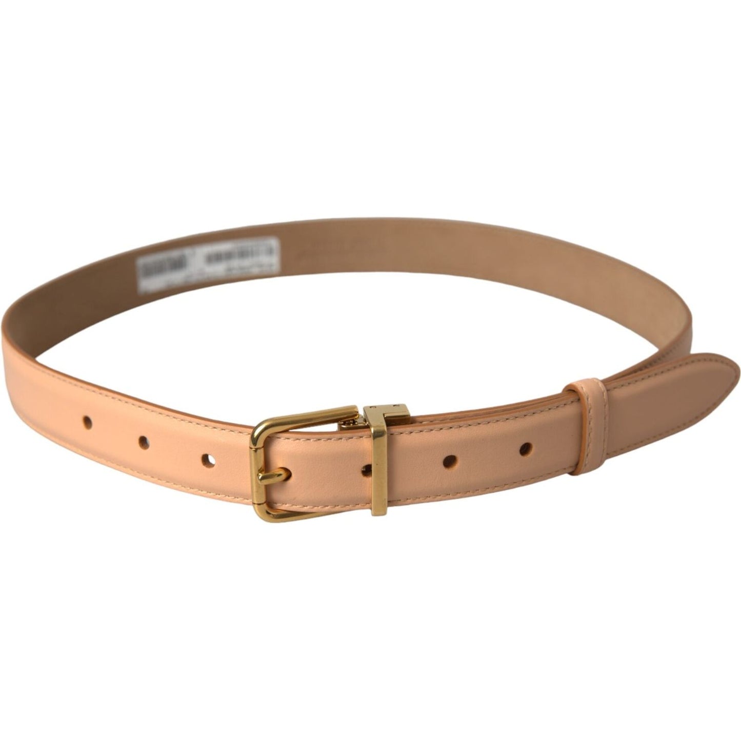 Beige Calfskin Leather Gold Metal Buckle Belt