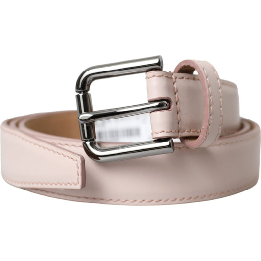 Light Pink Leather Silver Metal Buckle Belt