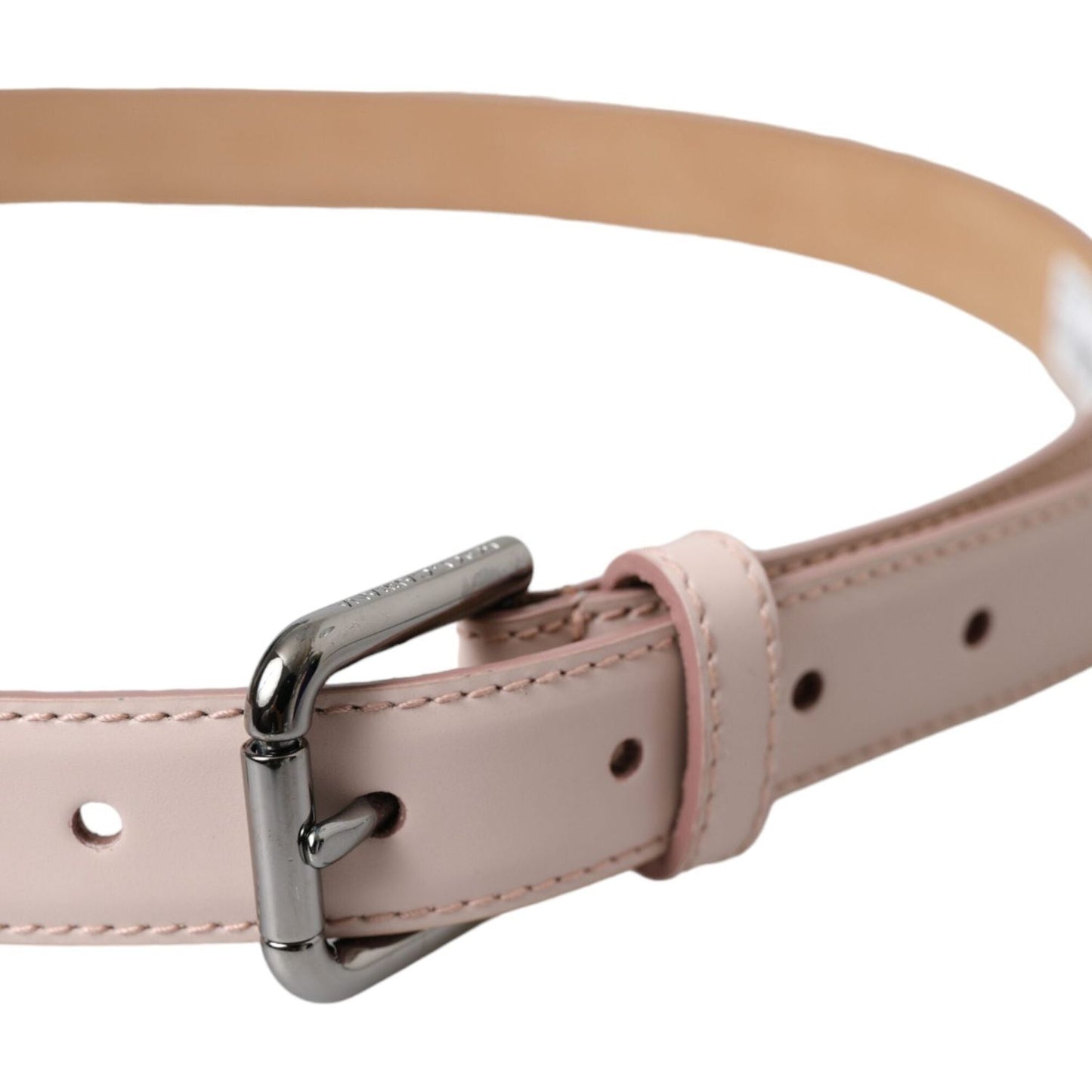 Light Pink Leather Silver Metal Buckle Belt