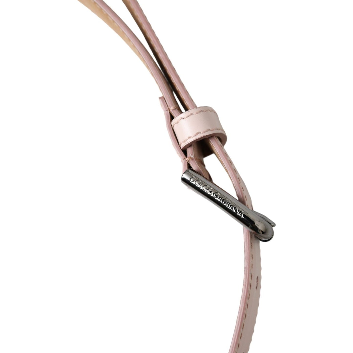 Light Pink Leather Silver Metal Buckle Belt