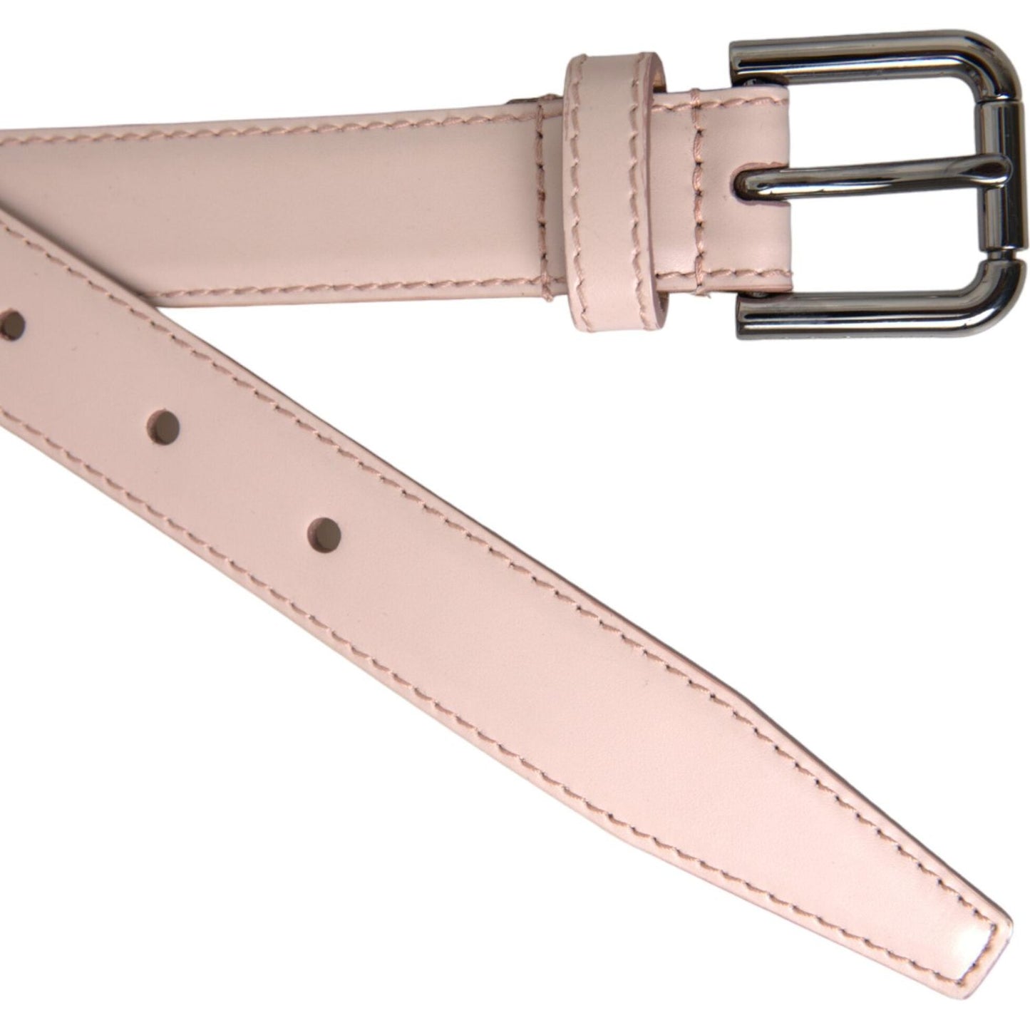 Light Pink Leather Silver Metal Buckle Belt