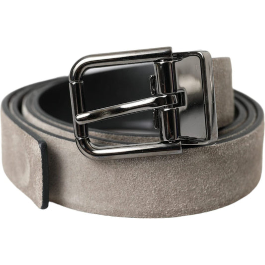 Beige Suede Leather Silver Metal Buckle Belt